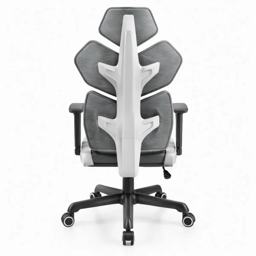 Ergonomische bureaustoel met hoofdsteun en lendensteun, grijs/zwart/wit, 65 x 65 x 112-120 cm