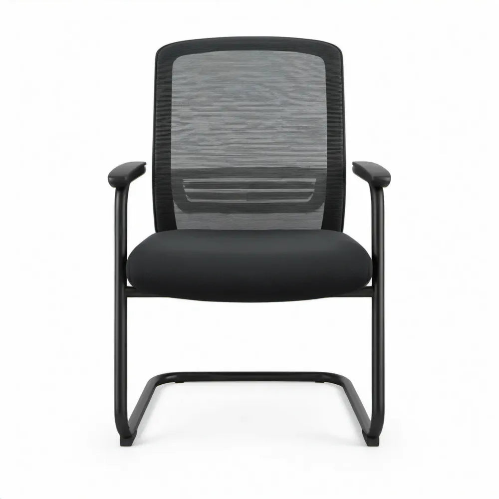 Zwarte vergaderstoel met armleuningen en netrug, 58 x 60 x 98 cm