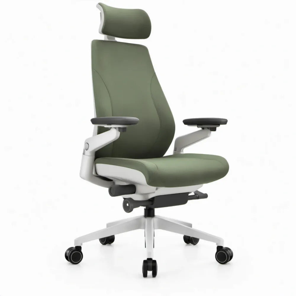 Ergonomische bureaustoel met hoofdsteun en verstelbare armleuningen, 68 x 68 x 118-128 cm, olijfgroen/wit/zwart