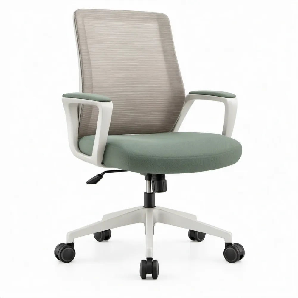 Ergonomische bureaustoel met wielen, verstelbare hoogte en armleuningen, 60 x 60 x 98-108 cm, groen/grijs/wit/zwart