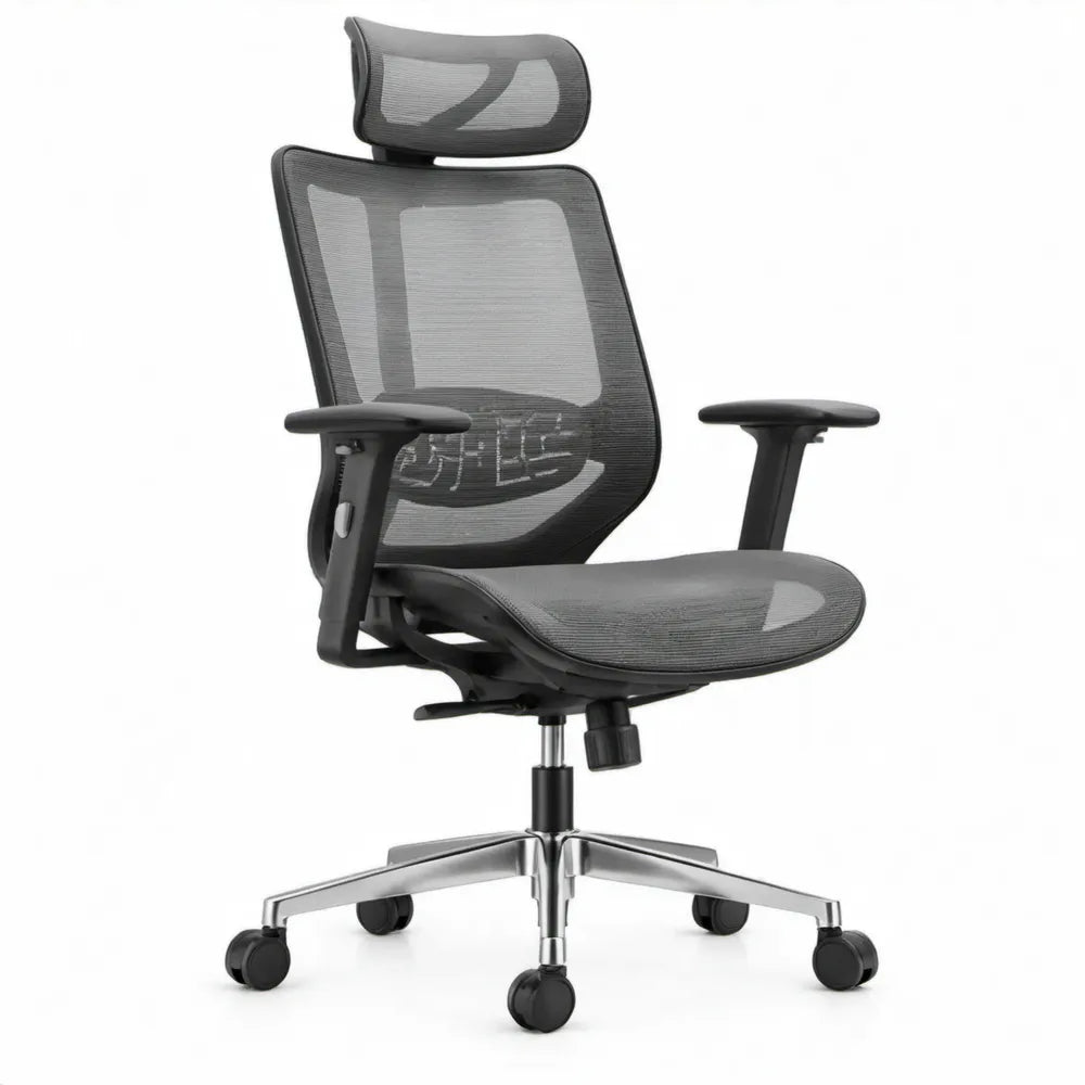 Ergonomische bureaustoel met verstelbare hoofdsteun en lendensteun, zwart/grijs, 64 x 64 x 118-128 cm