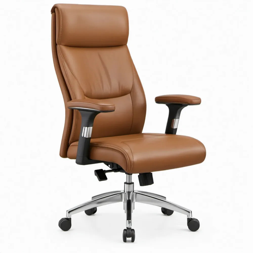 Ergonomische directiestoel met hoge rugleuning en verstelbare armleuningen, 66 x 70 x 118-128 cm, Bruin/Zwart/Zilverkleurig