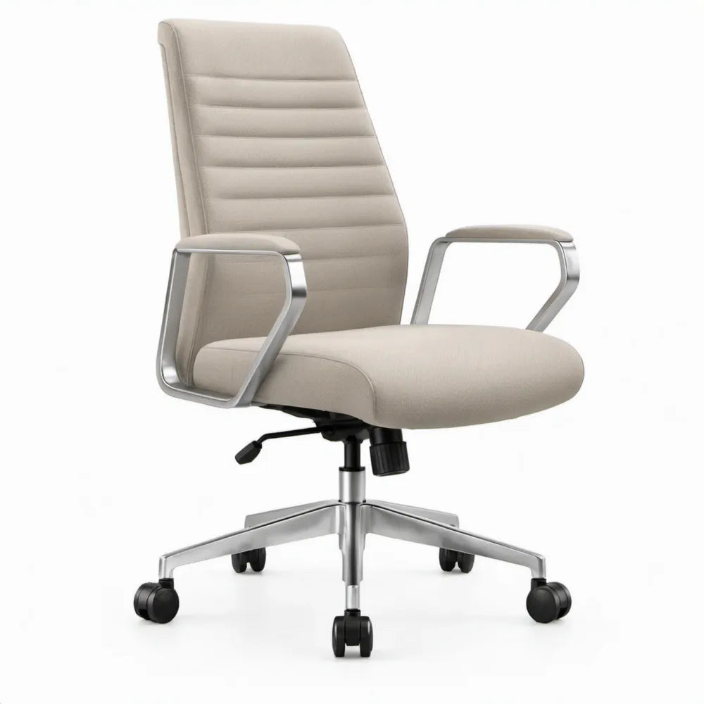 Ergonomische bureaustoel met armleuningen, beige polyester, 62 x 62 x 112-122 cm