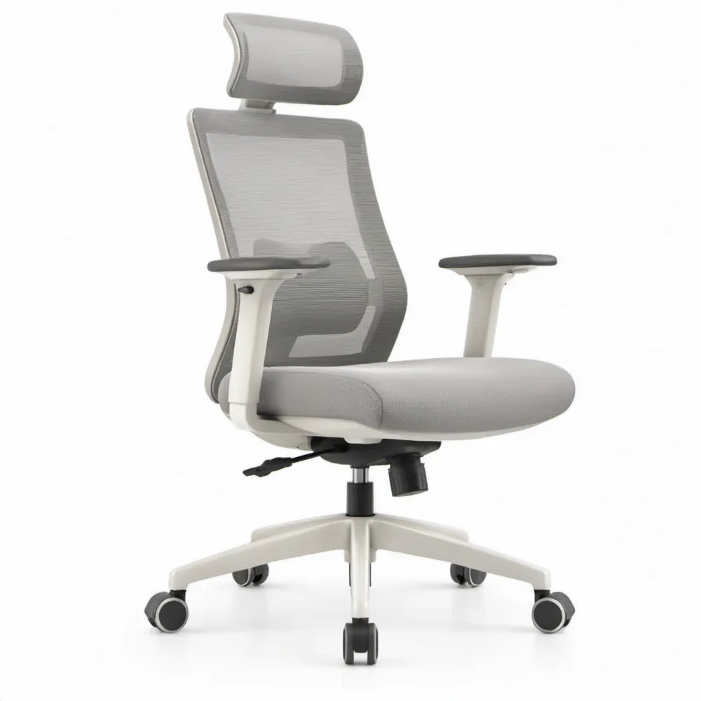 Ergonomische bureaustoel met hoofdsteun, grijs/wit, 66 x 66 x 118-128 cm