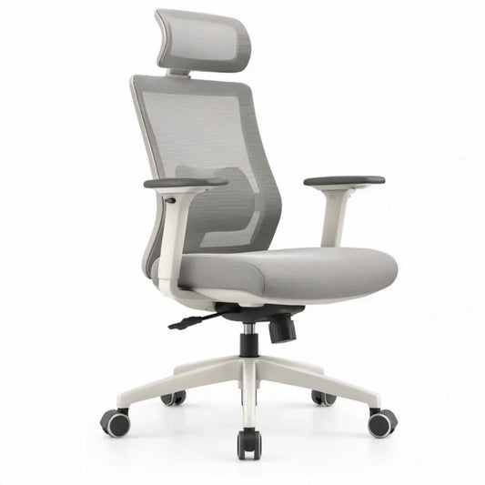 Ergonomische bureaustoel met hoofdsteun, grijs/wit, 66 x 66 x 118-128 cm