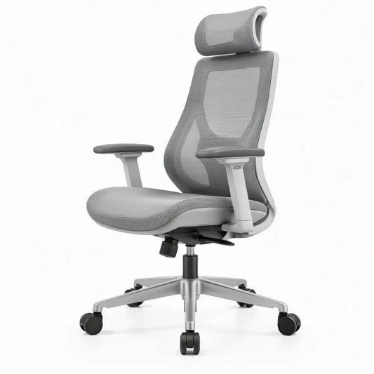 Ergonomische bureaustoel met verstelbare hoofdsteun en armleuningen, grijs/zwart, 66 x 66 x 118-128 cm