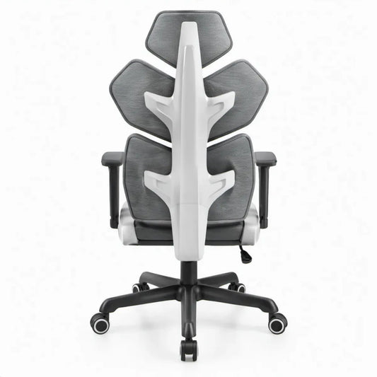 Ergonomische bureaustoel met hoofdsteun en lendensteun, grijs/zwart/wit, 65 x 65 x 112-120 cm