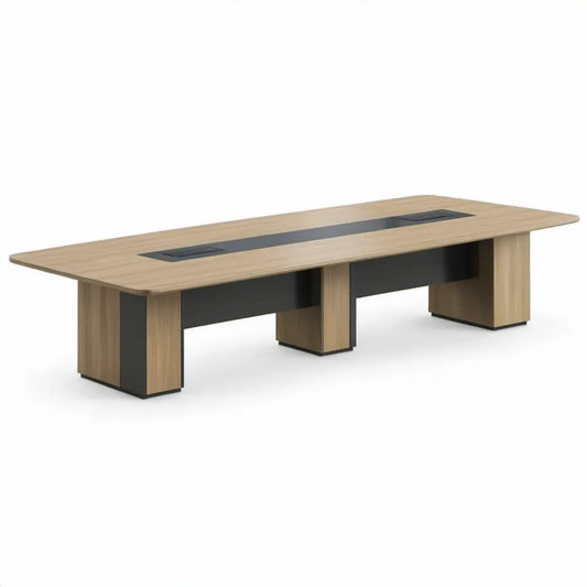 Rechthoekige vergadertafel met kabelmanagement 240 x 120 x 75 cm Licht eiken/Zwart