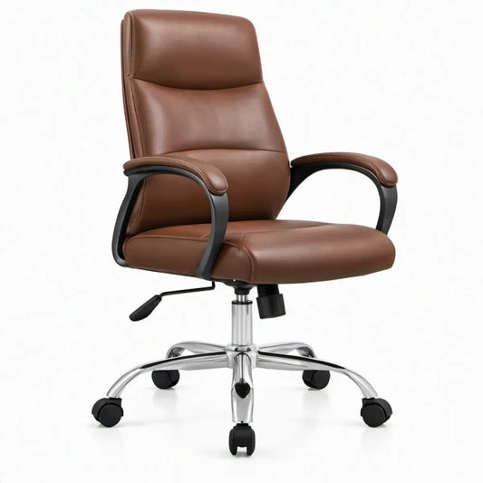 Directiestoel met hoge rugleuning, bruin/zwart/zilverkleurig, 65 x 65 x 112-122 cm
