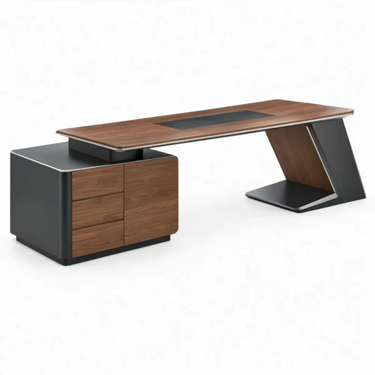 Directiebureau 220 x 90 x 76 cm in walnootbruin en zwart met ladeblok