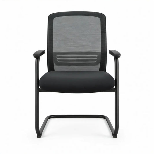 Zwarte vergaderstoel met armleuningen en netrug, 58 x 60 x 98 cm