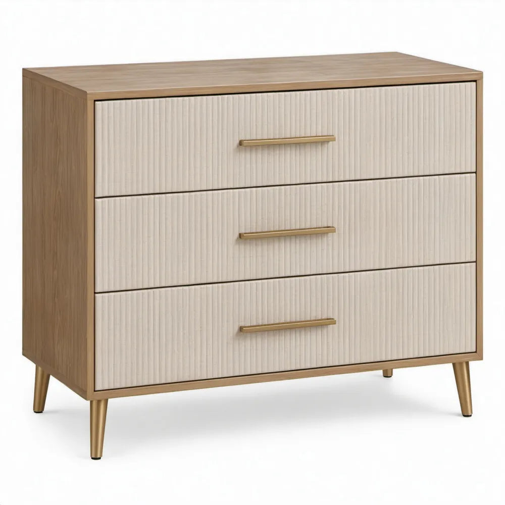 Ladekast met 3 lades 80 x 40 x 80 cm – naturel eiken, crème en goud