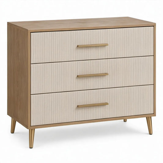 Ladekast met 3 lades 80 x 40 x 80 cm – naturel eiken, crème en goud