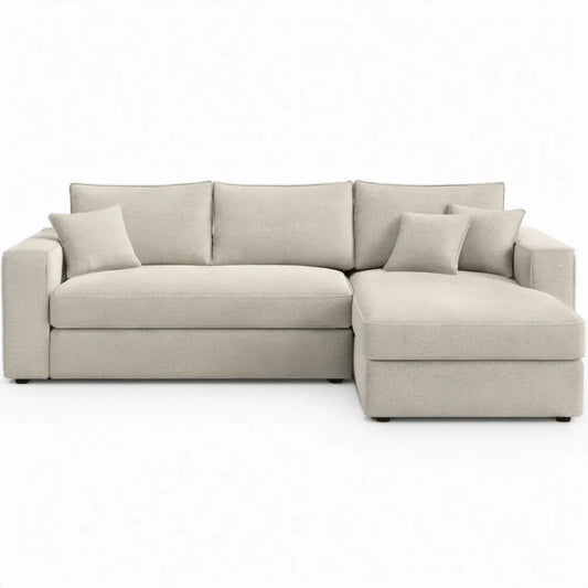 Hoekbank met chaise longue rechts 250 x 160 cm Crème bouclé polyester