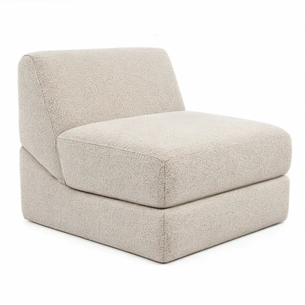 Fauteuil zonder armleuningen van crèmekleurige bouclé, 90 x 100 x 75 cm