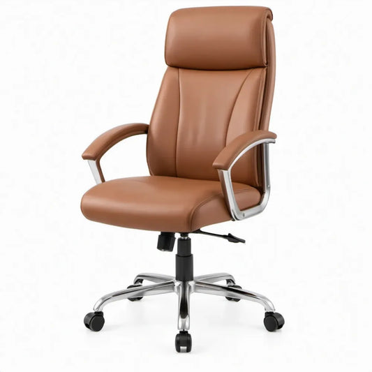 Bruine PU-kunstleren directiestoel met hoge rugleuning, 66 x 70 x 112-122 cm