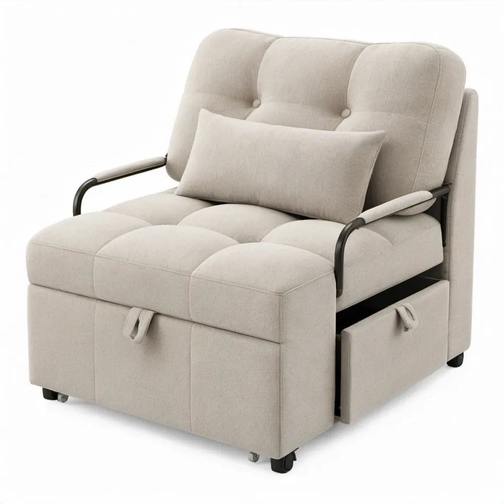 Eenpersoons slaapfauteuil met uitschuifbaar ligvlak 100 x 90 x 92 cm Beige
