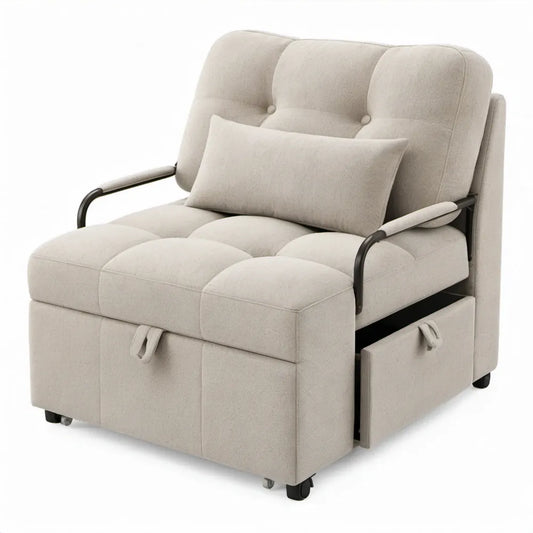 Eenpersoons slaapfauteuil met uitschuifbaar ligvlak 100 x 90 x 92 cm Beige