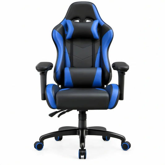 Verstelbare gamingstoel met hoge rugleuning, PU-kunstleer, zwart/blauw, 65 x 65 x 120-130 cm
