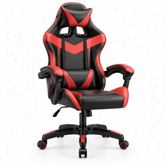 Verstelbare gamingstoel met hoofdsteun en armleuningen, zwart/rood, 65 x 65 x 125-135 cm