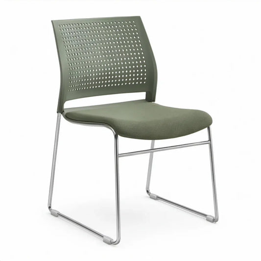 Groene vergaderstoel met sledeframe, polyester zitting en geperforeerde PP-rugleuning, 55 x 60 x 82 cm