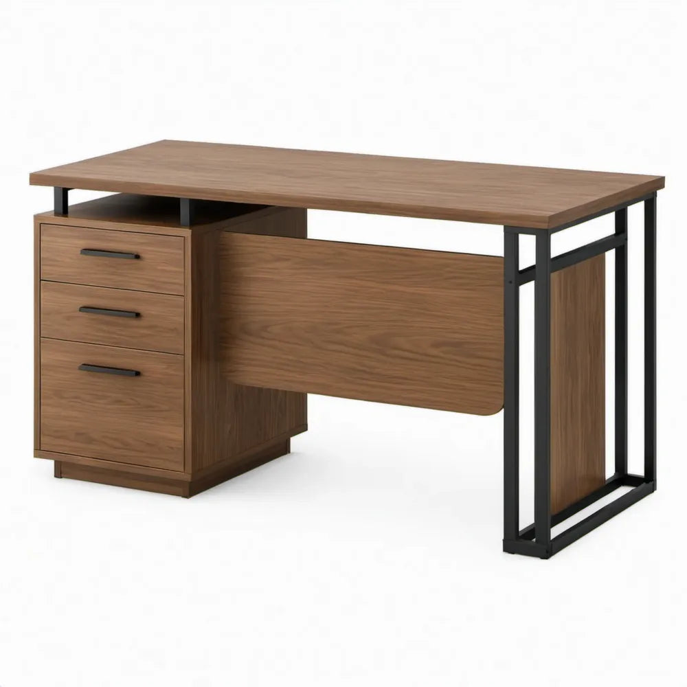 Bureau met 3 laden, 120 x 60 x 75 cm, walnootbruin en zwart