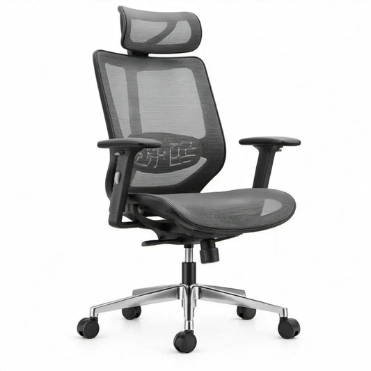 Ergonomische bureaustoel met verstelbare hoofdsteun en lendensteun, zwart/grijs, 64 x 64 x 118-128 cm