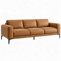 3-zitsbank van cognac PU-kunstleer met zwarte stalen poten, 220 x 90 x 85 cm