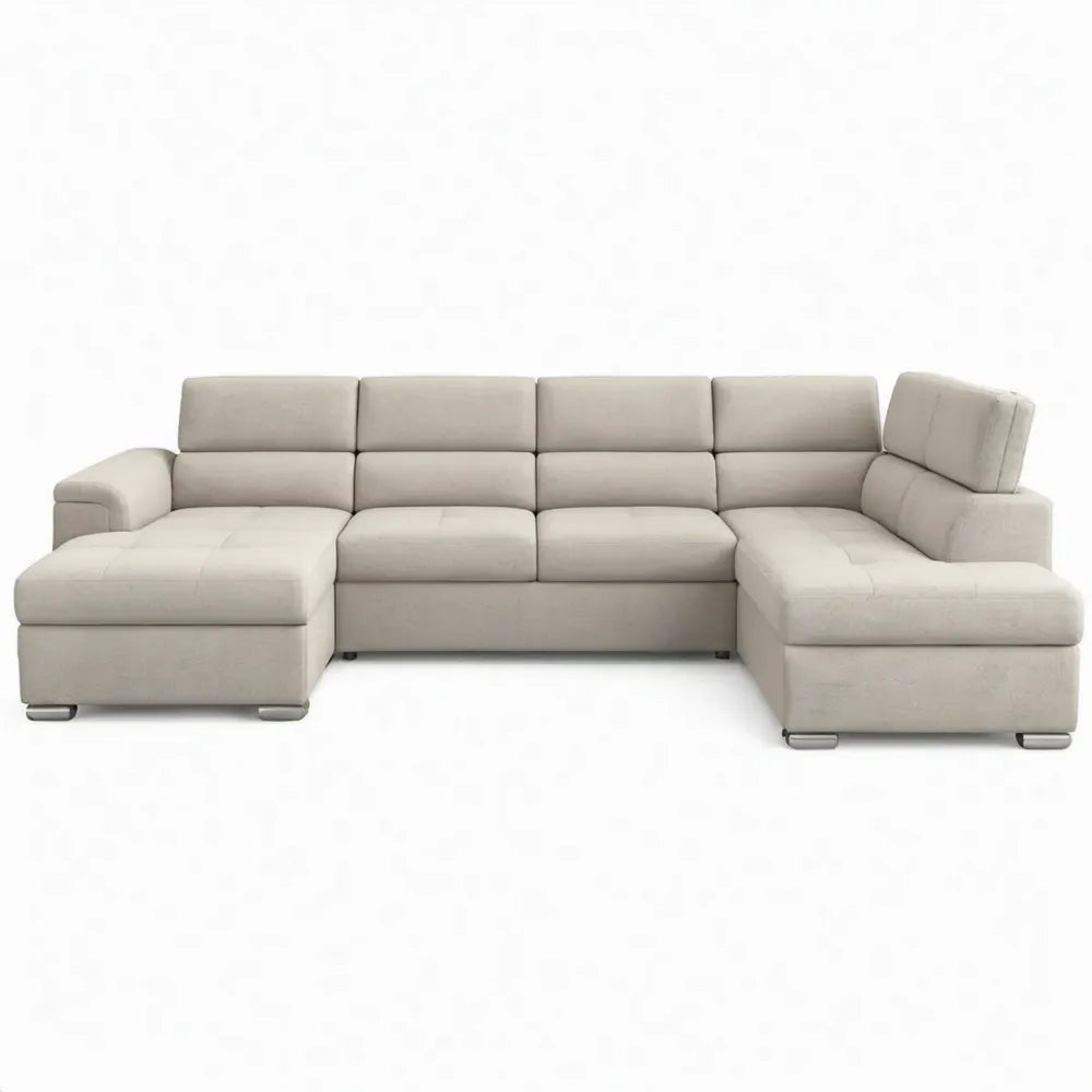 U-vormige 6-zits hoekbank 340 x 170 x 85 cm Crème Polyester