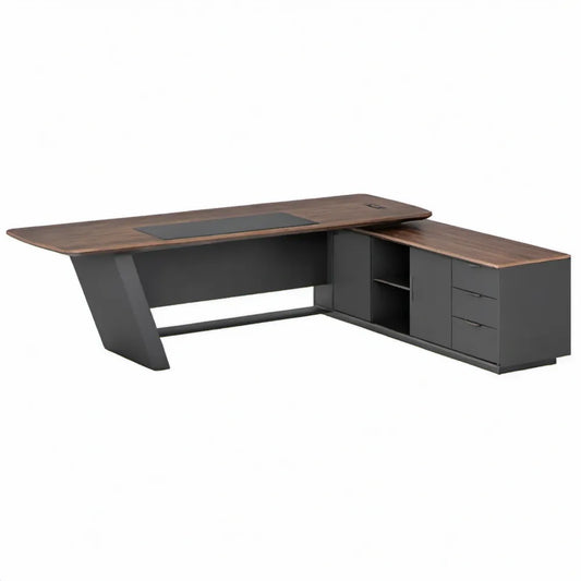 L-vormig hoekbureau met opbergruimte 220 x 180 x 75 cm – Walnootbruin/Donkergrijs/Zwart