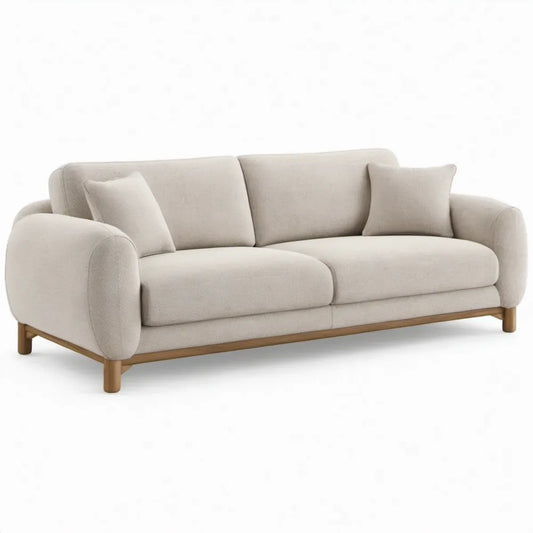 3-zitsbank 220 x 90 x 85 cm crème met naturelbruine rubberhouten poten