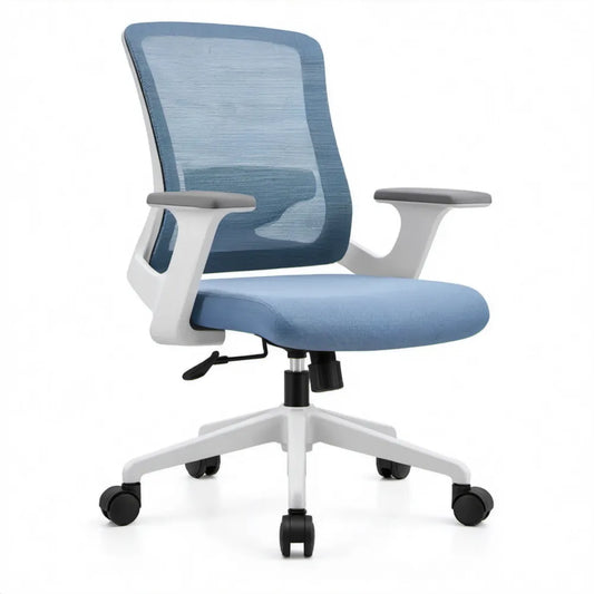 Ergonomische bureaustoel blauw/wit/zwart met armleuningen, wieltjes en verstelbare hoogte, 60 x 60 x 96-106 cm